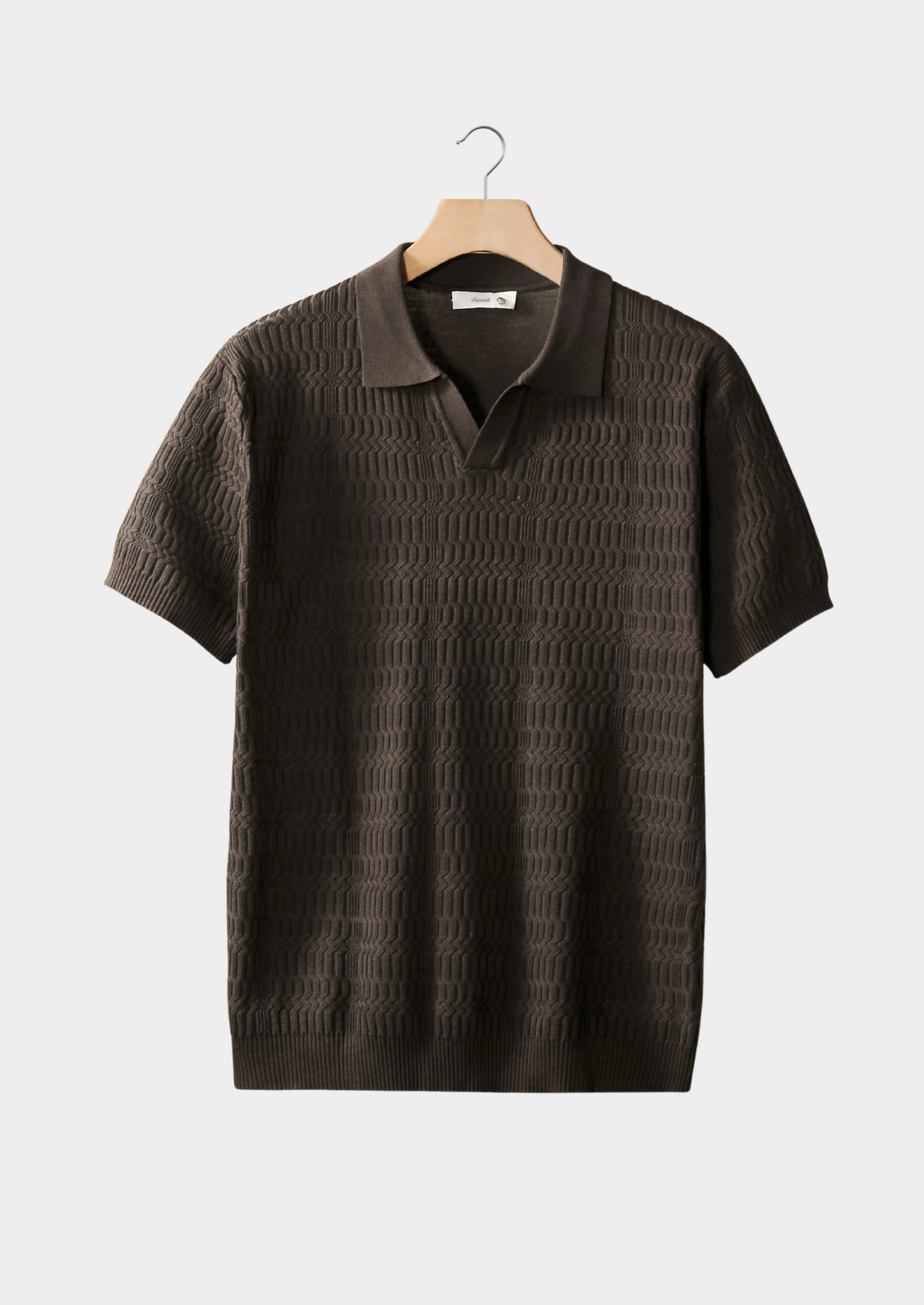 Coffee Patterned Knit Buttonless Polo | Castielli