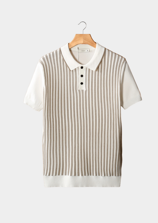 White Vertical Striped Polo | Castielli