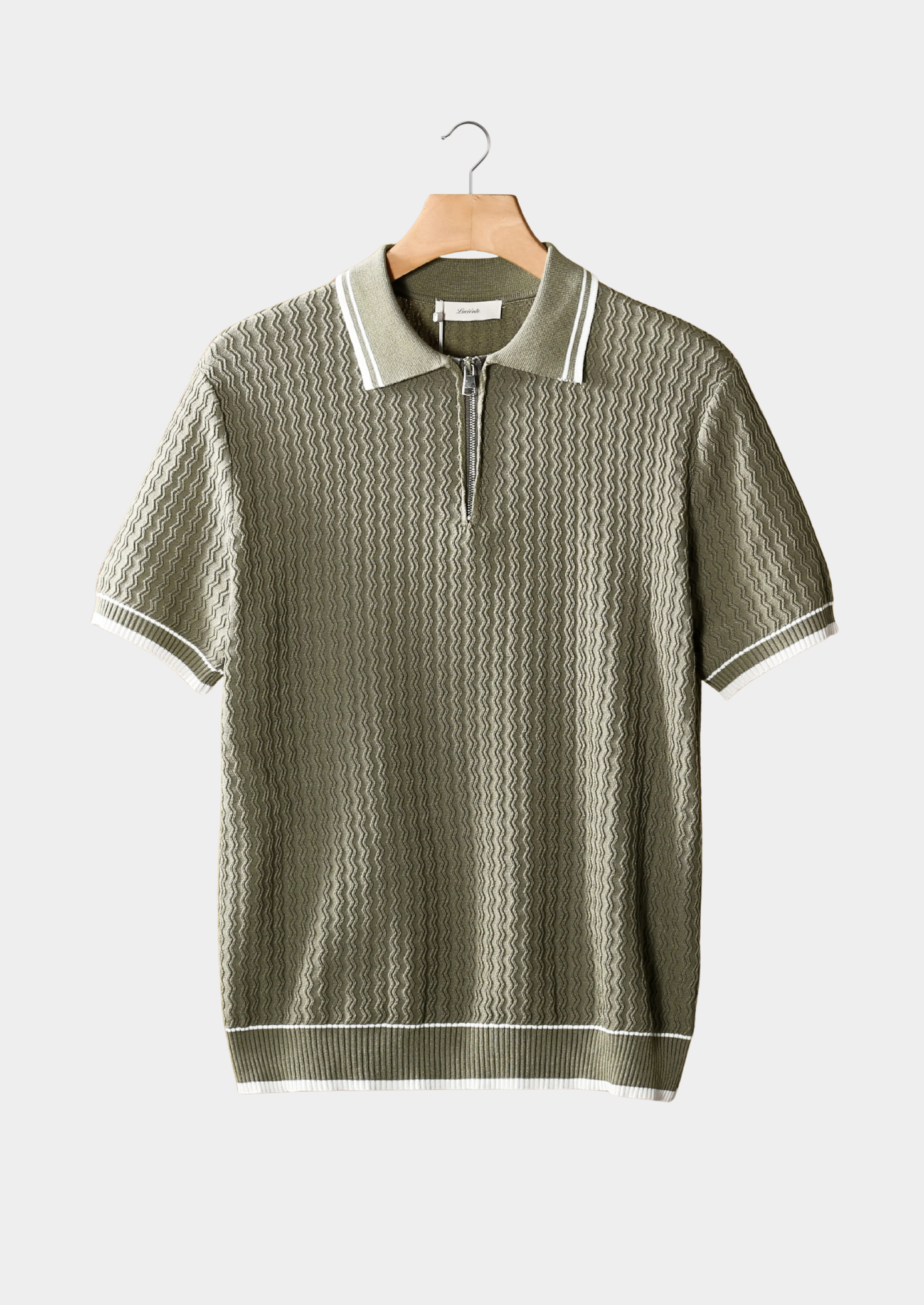 Taupe Wavy Textured Zipper Polo | Castielli