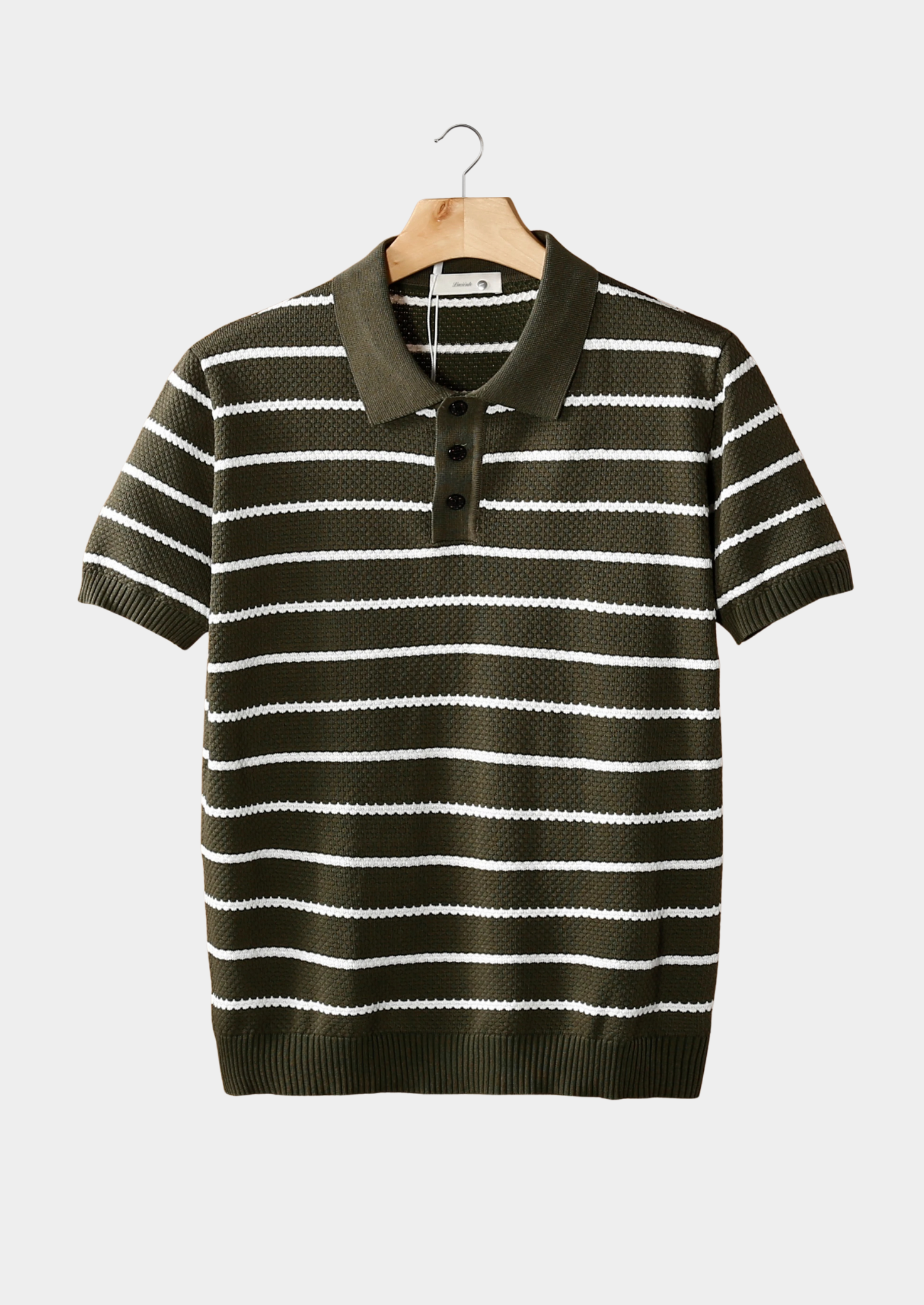 Olive Striped Textured Button Polo | Castielli