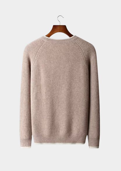 Pure Extra-Fine Merino Wool Two Tone Crewneck | Castielli
