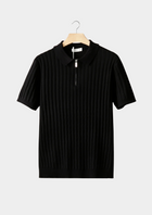 Black Ribbed Zipper Polo