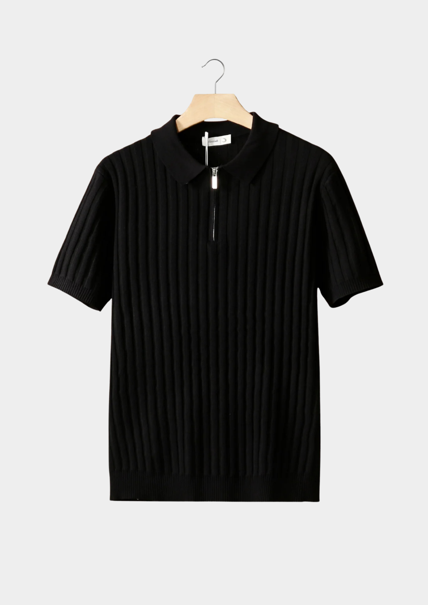 Black Ribbed Zipper Polo | Castielli