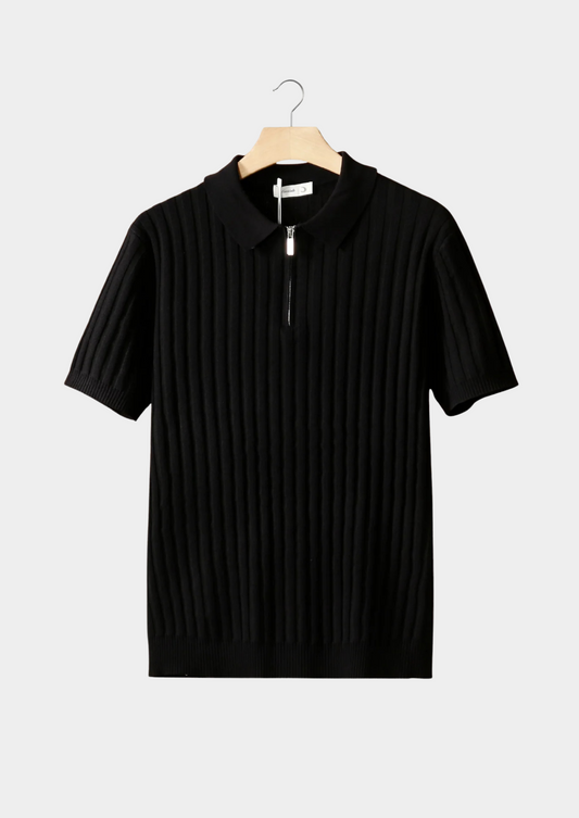 Black Ribbed Zipper Polo | Castielli