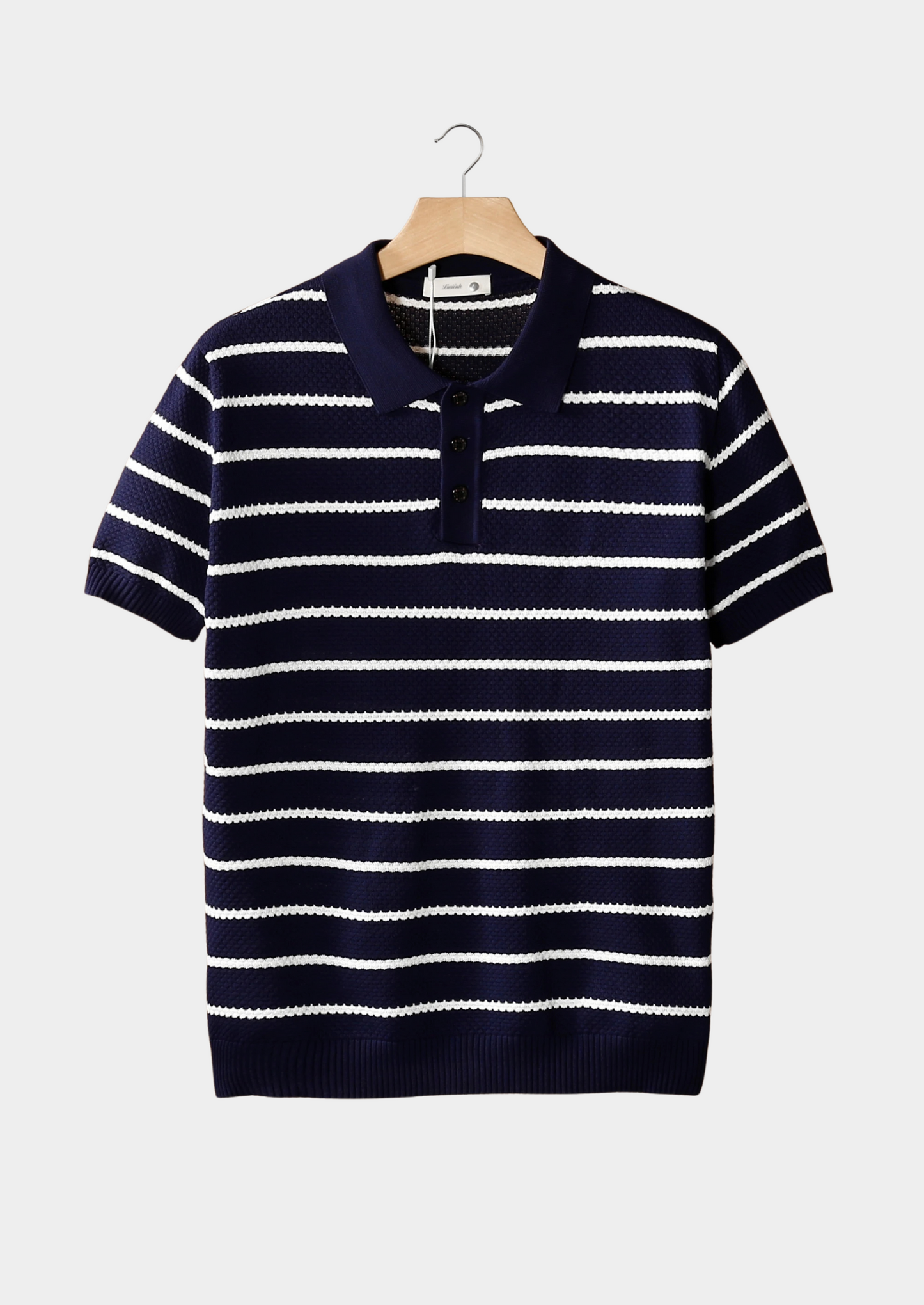 Navy Striped Textured Button Polo | Castielli