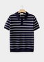 Navy Striped Textured Button Polo