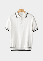 White Wavy Textured Zipper Polo