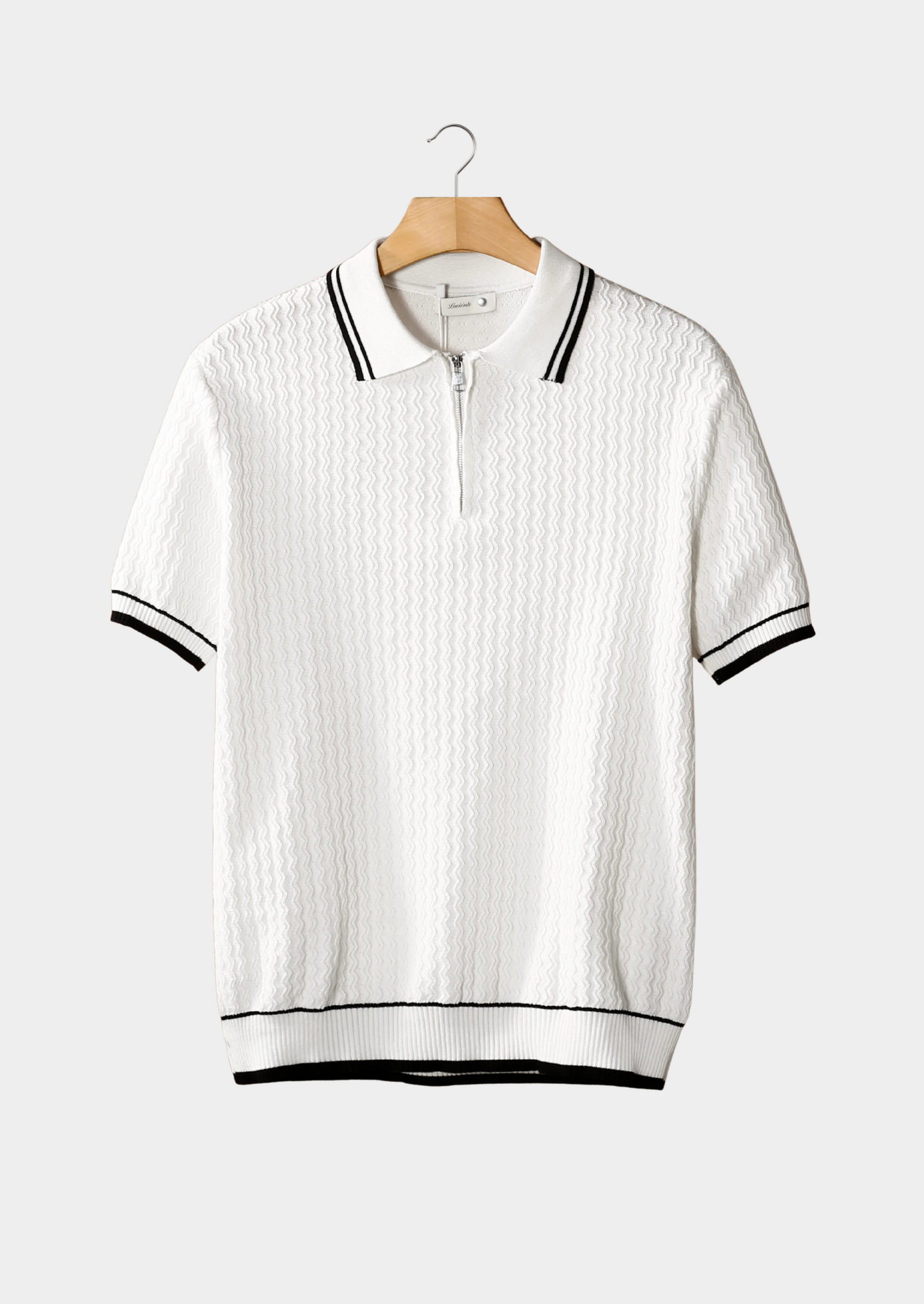 White Wavy Textured Zipper Polo | Castielli
