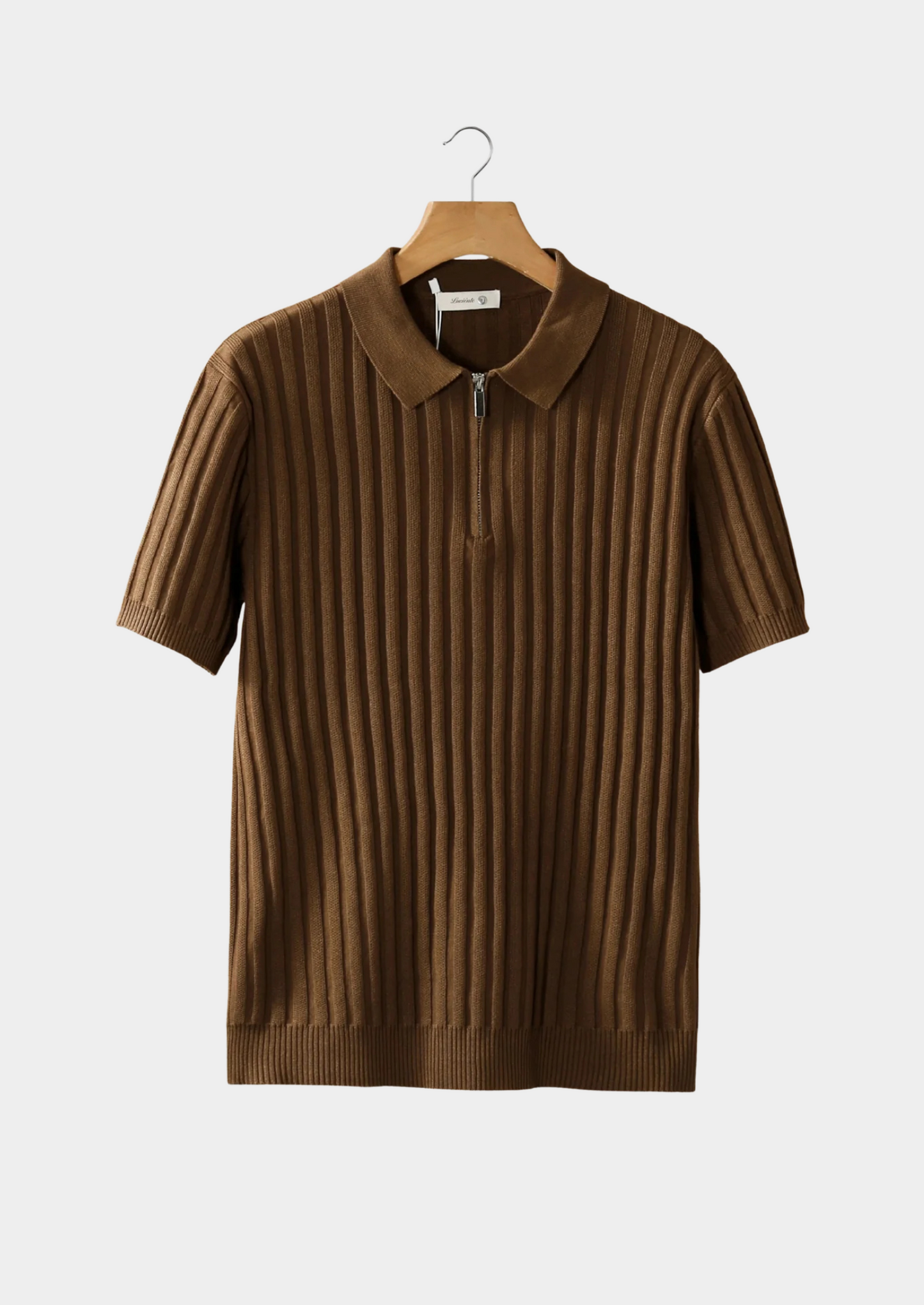 Caramel Ribbed Zipper Polo | Castielli