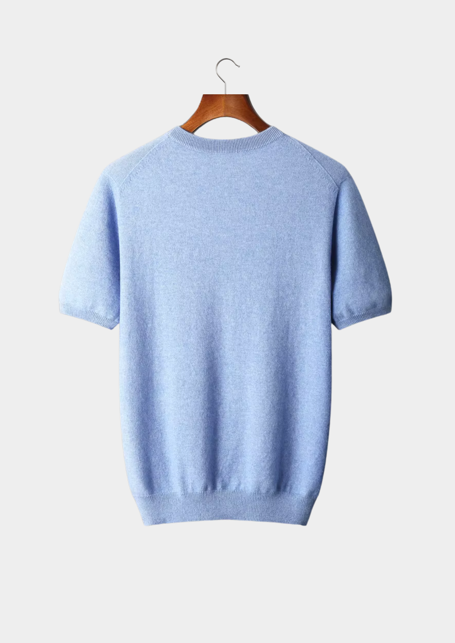 Premium Cashmere Classic Crewneck T-Shirt - Light Blue | Castielli