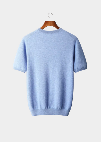 Premium Cashmere Classic Crewneck T-Shirt - Light Blue | Castielli