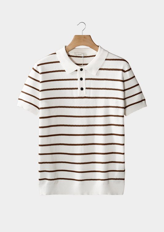White Striped Textured Button Polo | Castielli