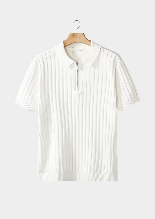 White Ribbed Zipper Polo | Castielli