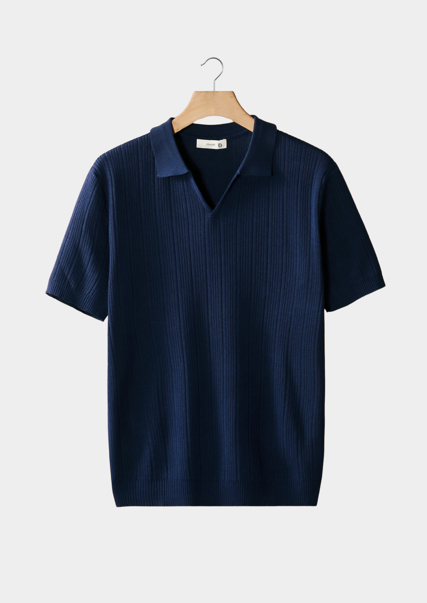 Navy Open Collar Ribbed Polo | Castielli