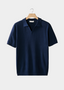 Navy Open Collar Ribbed Polo