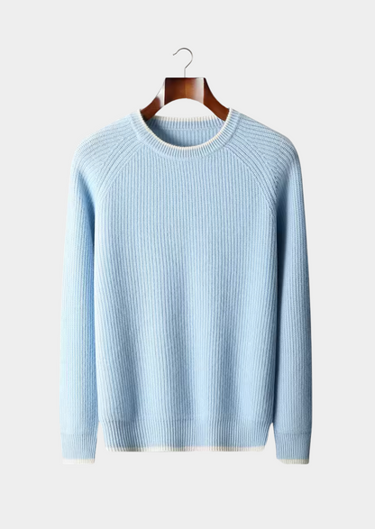 Pure Extra-Fine Merino Wool Two Tone Crewneck | Castielli