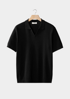 Black Open Collar Ribbed Polo