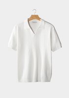 White Open Collar Ribbed Polo