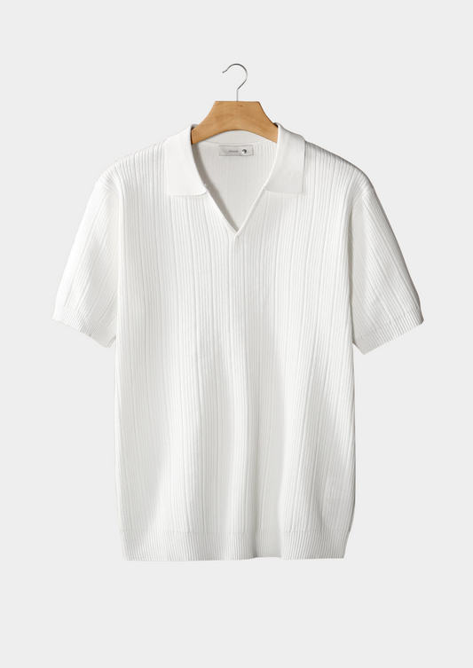 White Open Collar Ribbed Polo | Castielli