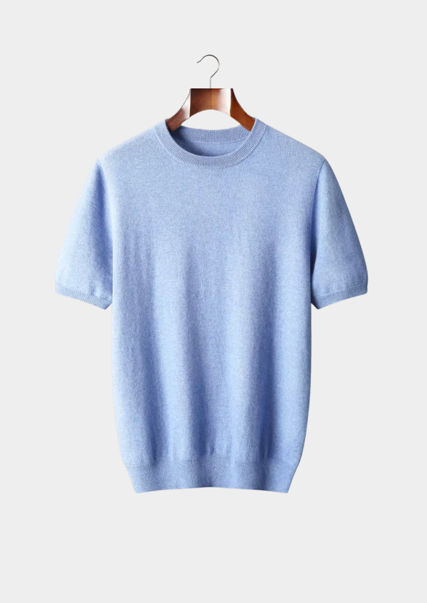 Premium Cashmere Classic Crewneck T-Shirt - Light Blue | Castielli
