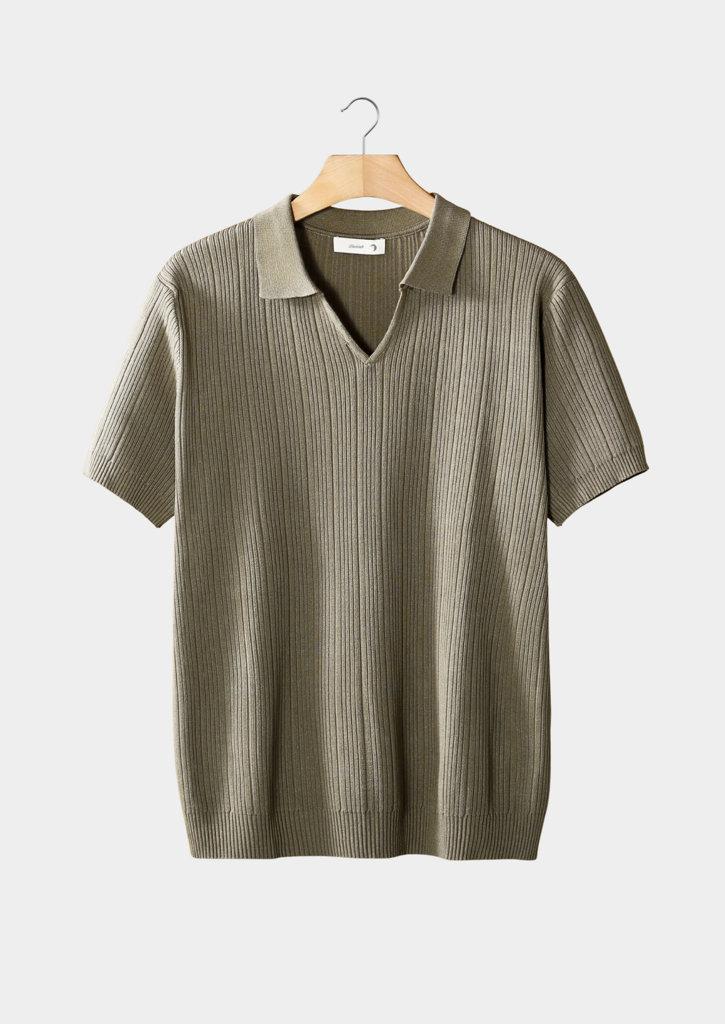 Taupe Open Collar Ribbed Polo | Castielli