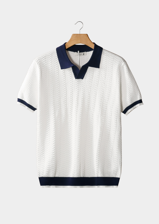 White Contrast Textured Polo | Castielli