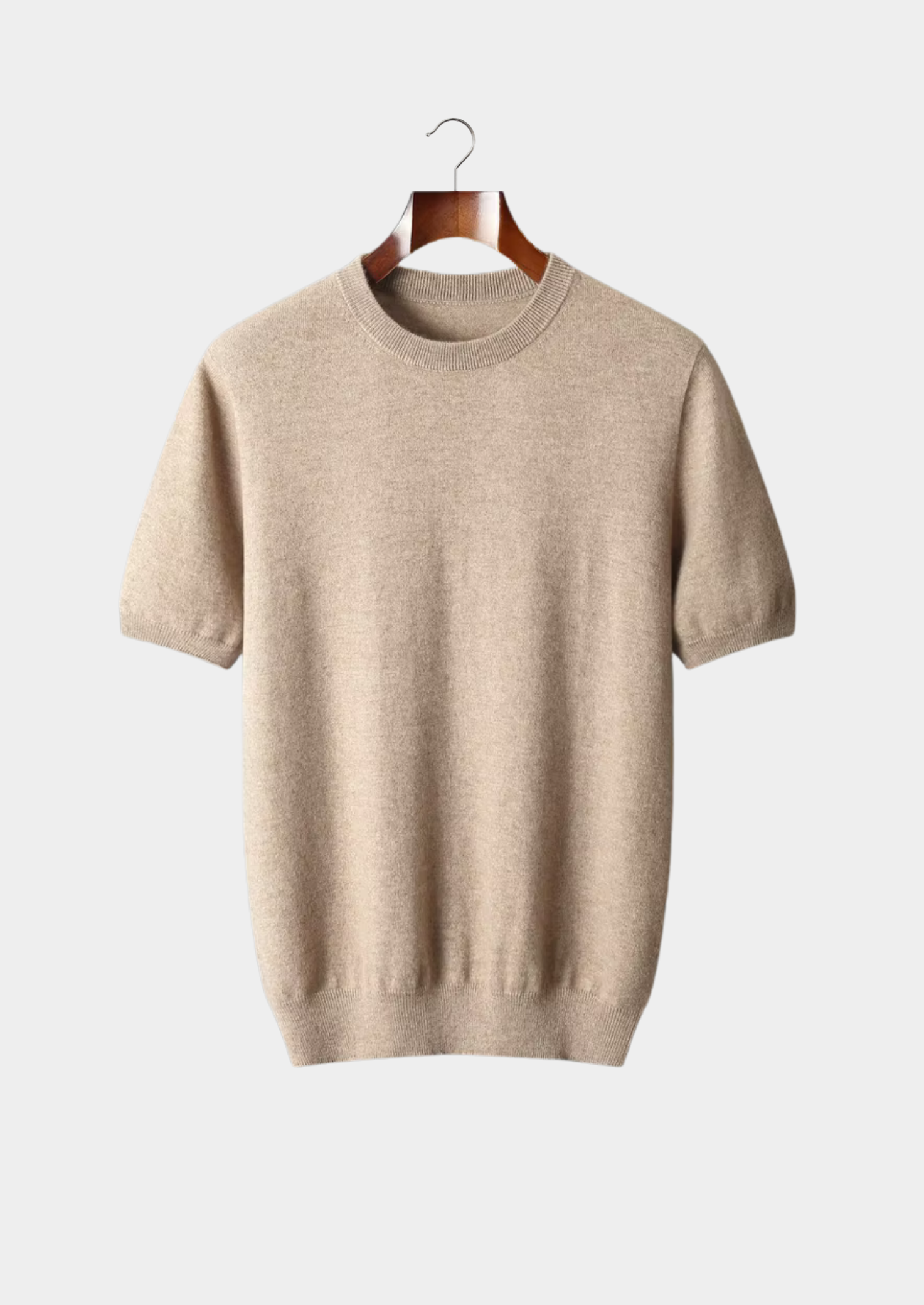 Premium Cashmere Classic Crewneck T-Shirt - Light Beige | Castielli