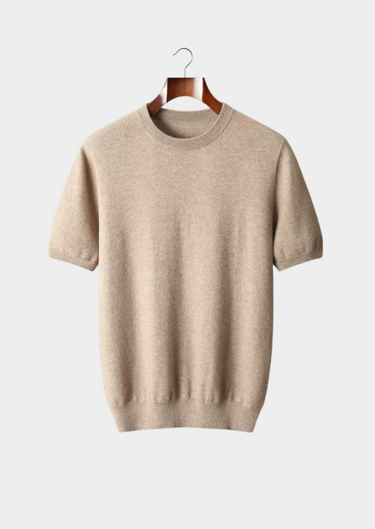 Premium Cashmere Classic Crewneck T-Shirt - Light Beige | Castielli