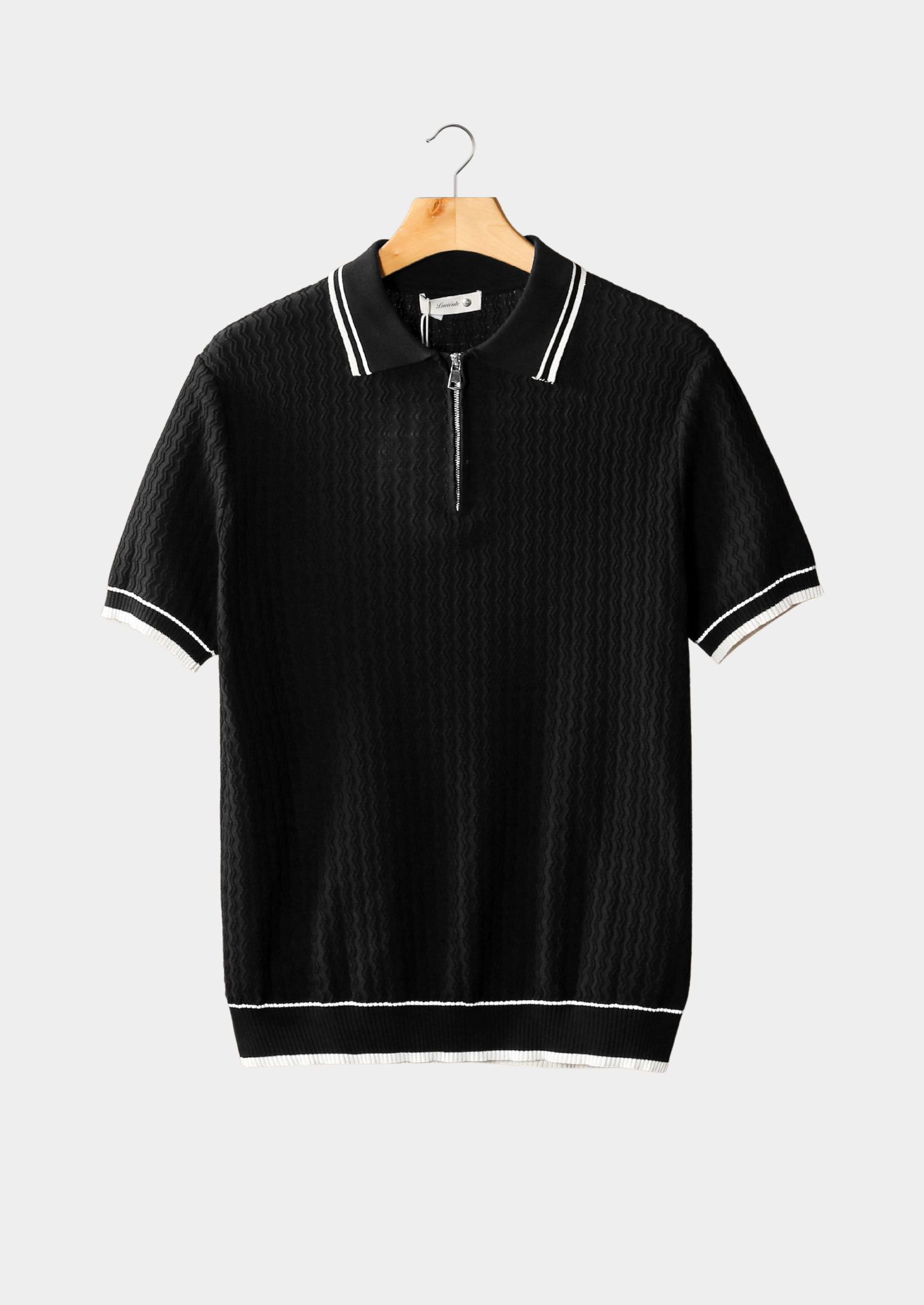 Black Wavy Textured Zipper Polo | Castielli