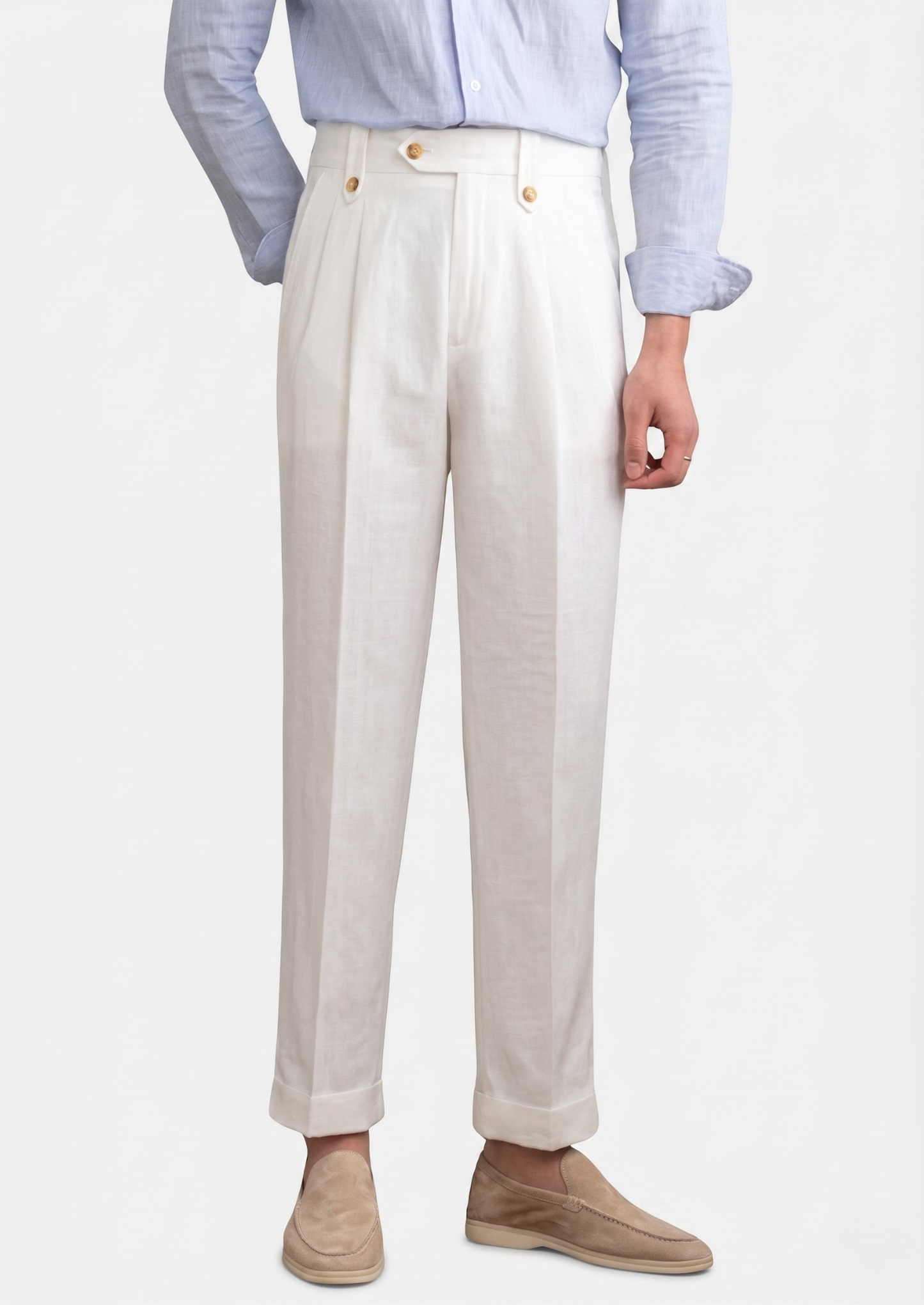 Cagliari Pleated Coastal Trousers - White | Castielli
