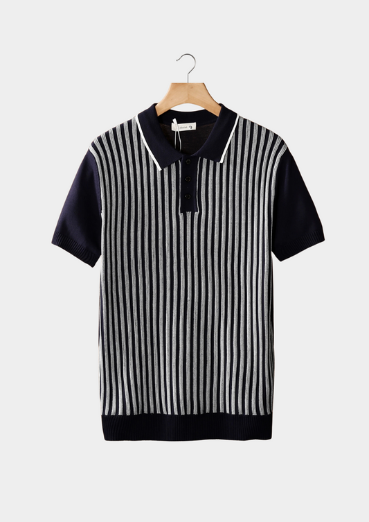 Navy Vertical Striped Polo | Castielli